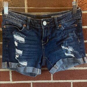 Aeropostale Dark Blue Distressed Jean Shorts Midi style
